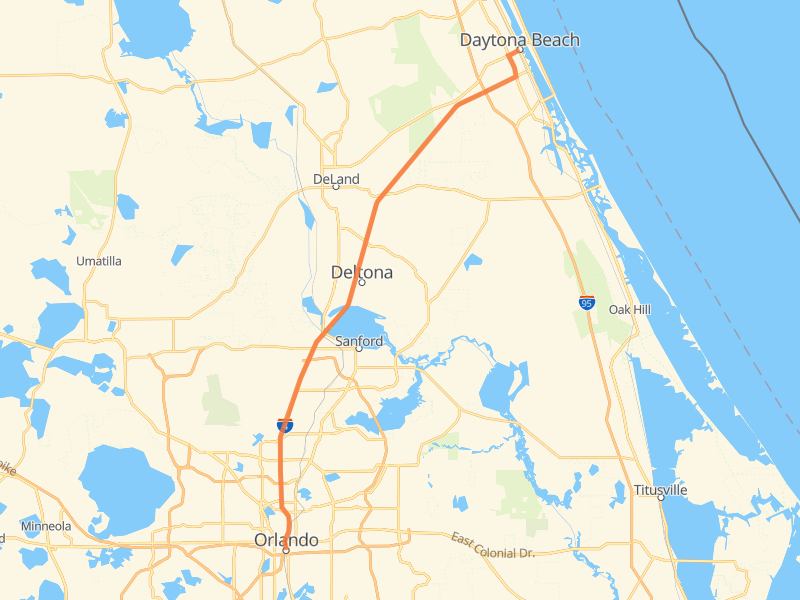 ¿Qué distancia hay de Daytona Beach a Orlando?