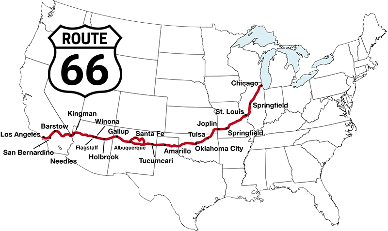 Route 66 on the map