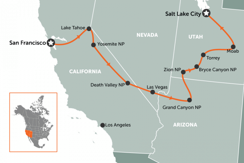 Mapa: São Francisco a Utah