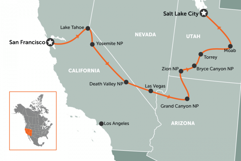 Mapa: De San Francisco a Utah