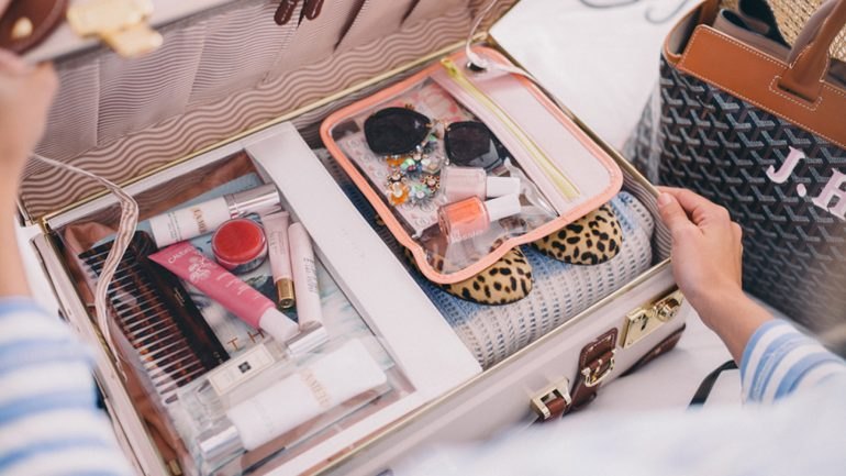 cosmetics in luggage