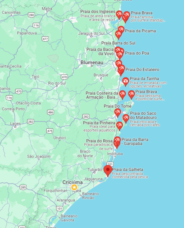 Mappa delle spiagge di Santa Catarina